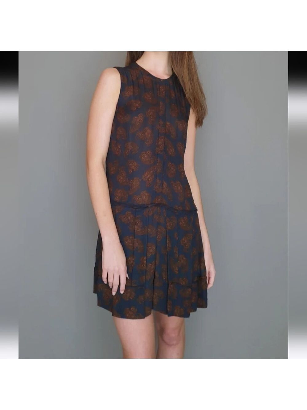A.L.C Silk Pleated Paisley Print Mini Dress, Size S